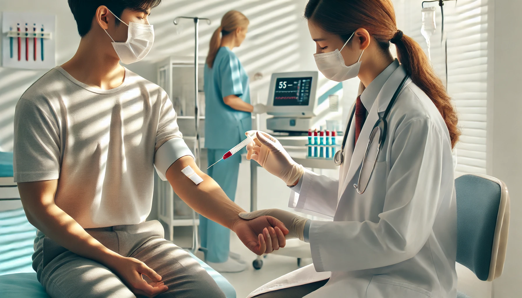 Medical professional performing an FNAC test on a patient in a clinical setting.